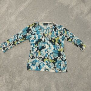Floral  Cardigan with Blue Black White  and Lemon Colors Size S Jones New York